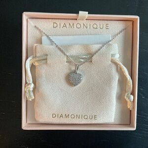 NWOT Diamonique Sterling Puffy Pave Heart Necklace